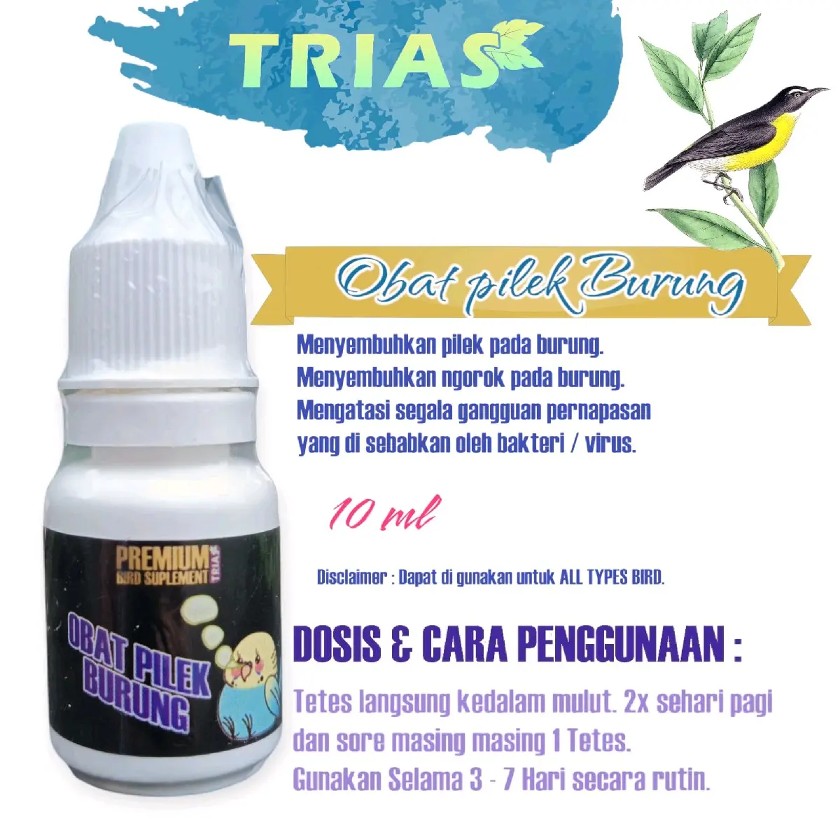 Obat Pilek Burung Ampuh Trias/Sembuhkan Pilek Burung dengan Cepat /Obat Pilek Burung Berkualitas/Obat Pilek Burung Terbaik