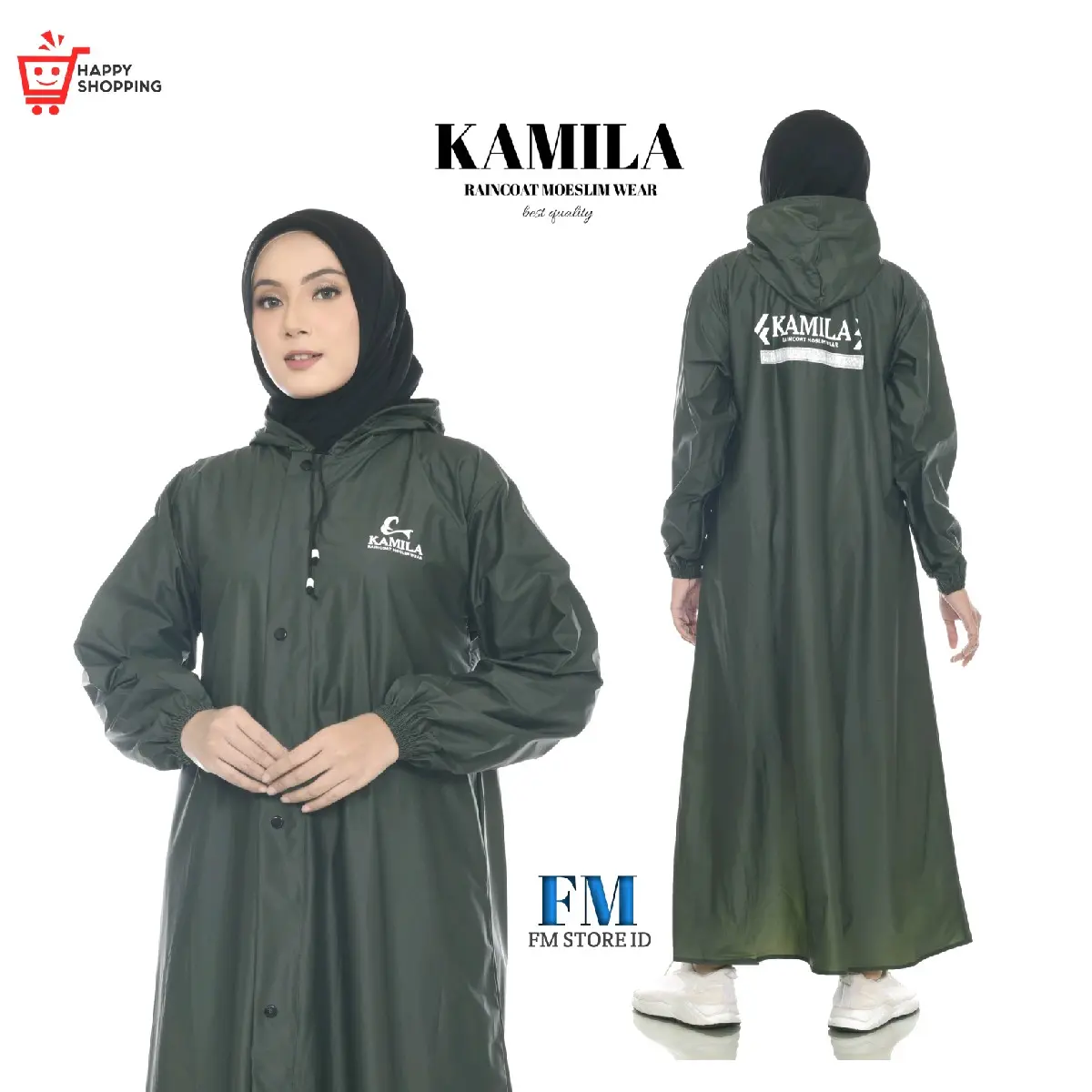 KAMILA jas hujan gamis muslimah anti rembes best quality hijau army