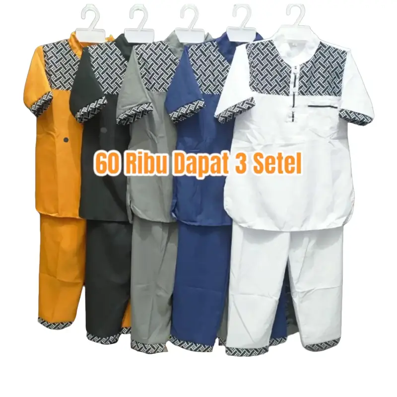 DAPAT 3 SETEL SETELAN BAJU KOKO ANAK MOTIF BATIK TERBARU BAHAN KATUN POLY PREMIUM 1-10 TAHUN Koko Anak Laki-laki 0