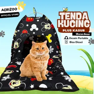 Tenda Kucing Jumbo Free Bantal Model Lipat Tempat Tidur Anabul Bisa Dicuci, Banyak Warna dan Motif Aerizoo anjing & kucing doll biru kasur anabul