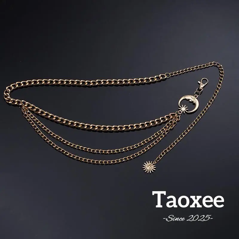 [Taoxee] Rantai Lapisan Dapat Rancangan dengan dan Multi - Rantai Bulan Pinggang Simpel Berlogam Disesuaikan Q1681