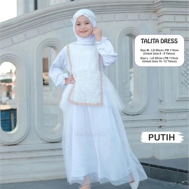 Talita Dress Baju Muslim Gamis Lebaran Anak 2025 untuk usia 8-12 tahun Syakila Mix Tile Dot Sequin Nyaman 5
