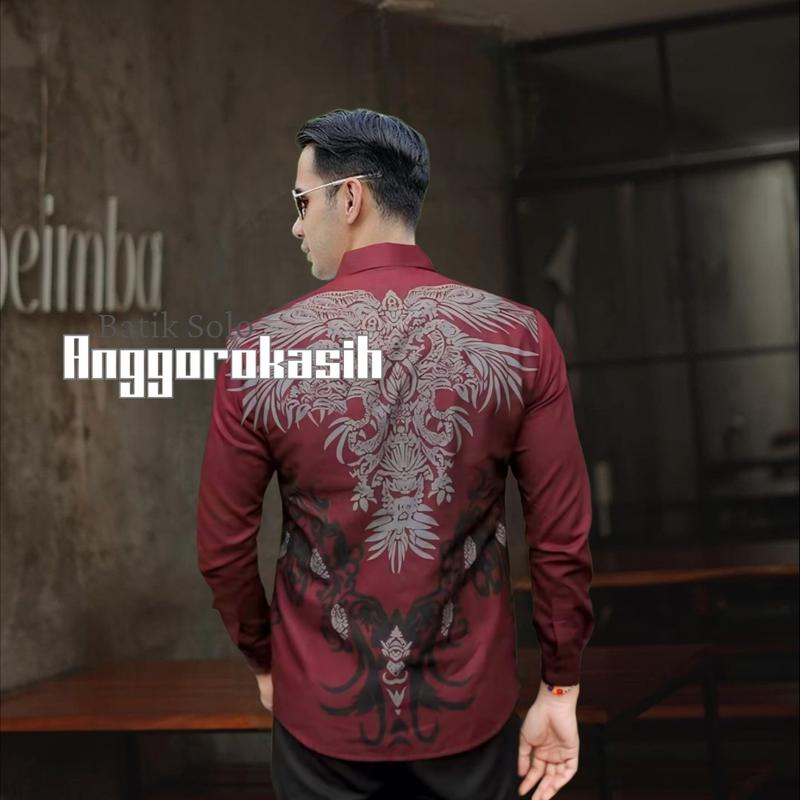 Abimana burgundi kemeja batik pria slimfit lapis furing full body terbaru 1