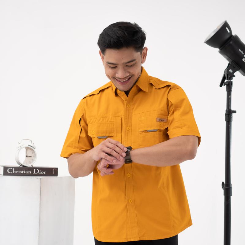 samone- kemeja stripe lengan pendek kemeja kerja dan santai pria lengan pendek bahan canvas ukuran normal dan jumbo casual - kemeja kerja 3
