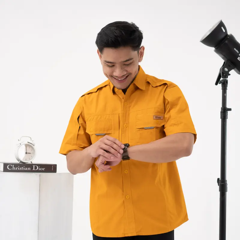 samone- kemeja stripe lengan pendek kemeja kerja dan santai pria lengan pendek bahan canvas ukuran normal dan jumbo casual - kemeja kerja 3