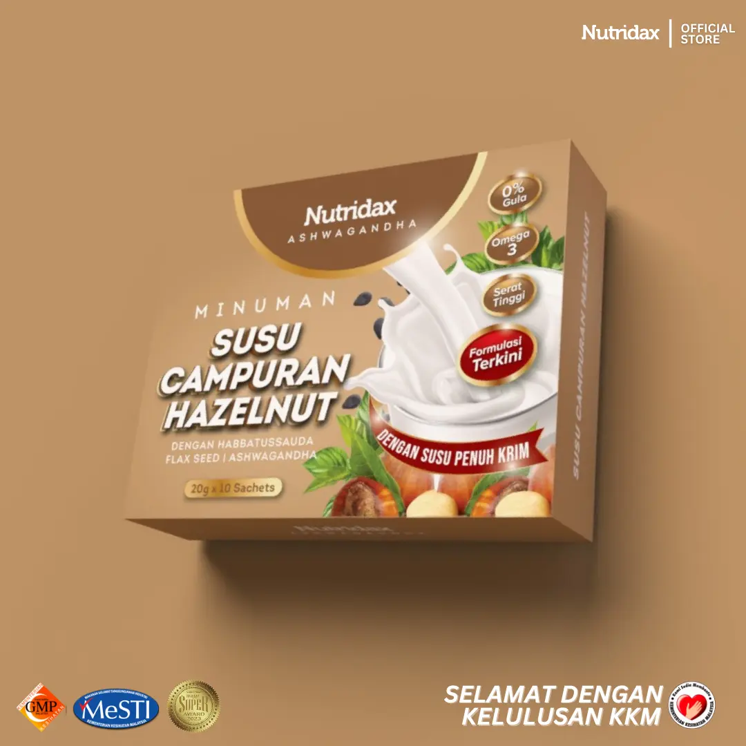 Nutridax Susu Ashwagandha Hazelnut - Susu Serbuk 200gram untuk Minuman
