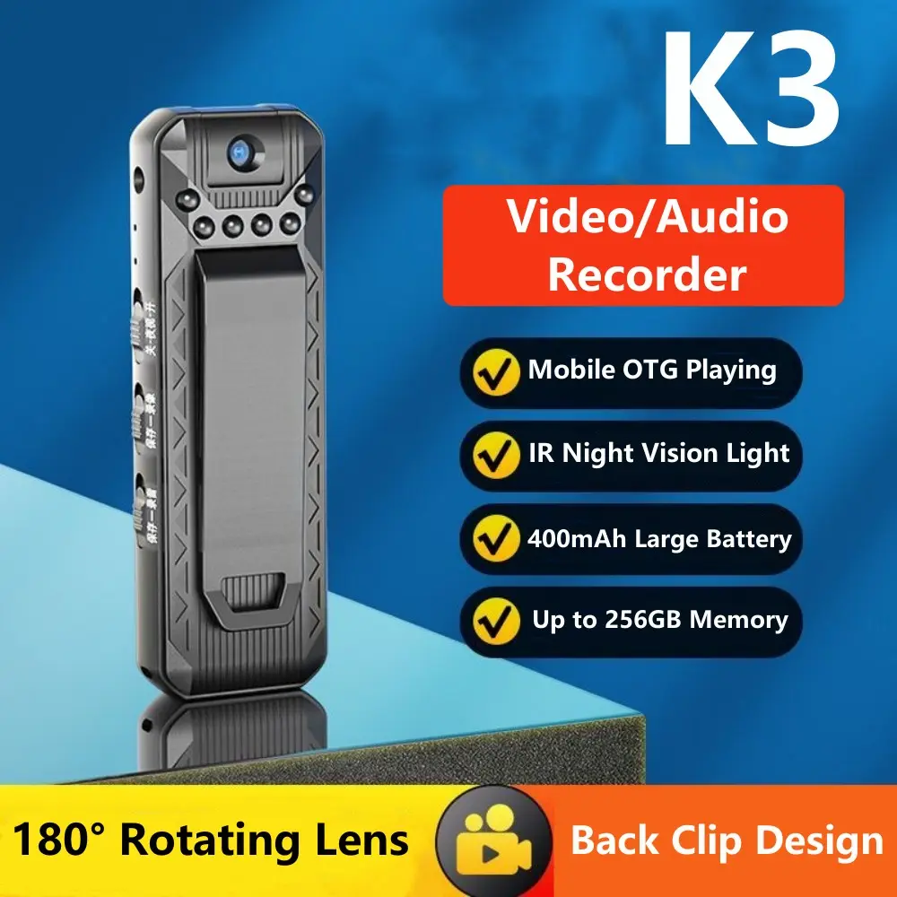 SPANN Body Cam Mini Camera Full HD 1080P Rotating Lens 400mAh - K3 - Black
