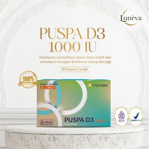Puspa D3 1000 IU | Jaga Daya Tahan Tubuh, Jaga Kesehatan Tulang & Sistem Imun | BPOM | Halal | 30 Kapsul Lunak