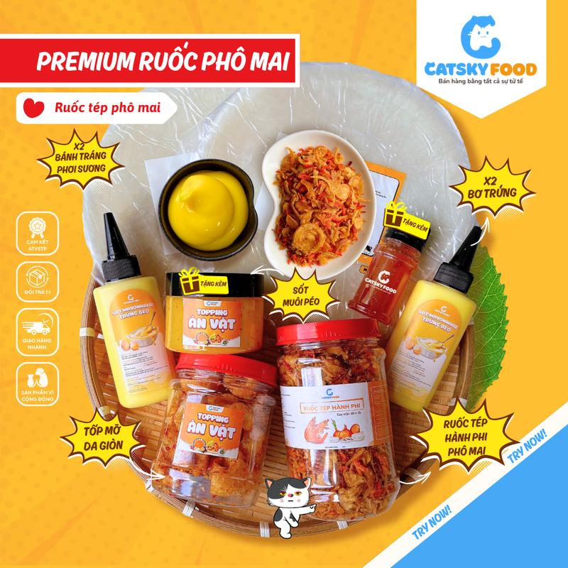   COMBO Ruốc Tép Phô Mai  Bánh Tráng Phơi Sương Catsky Food - Ruốc Tép Khô Hành Phi Lắc Pho Mai Thơm Ngon Bơ Trứng Thơm Beo Ăn Vặt Snack Food Combobanh Trang Tuổi Thơ 