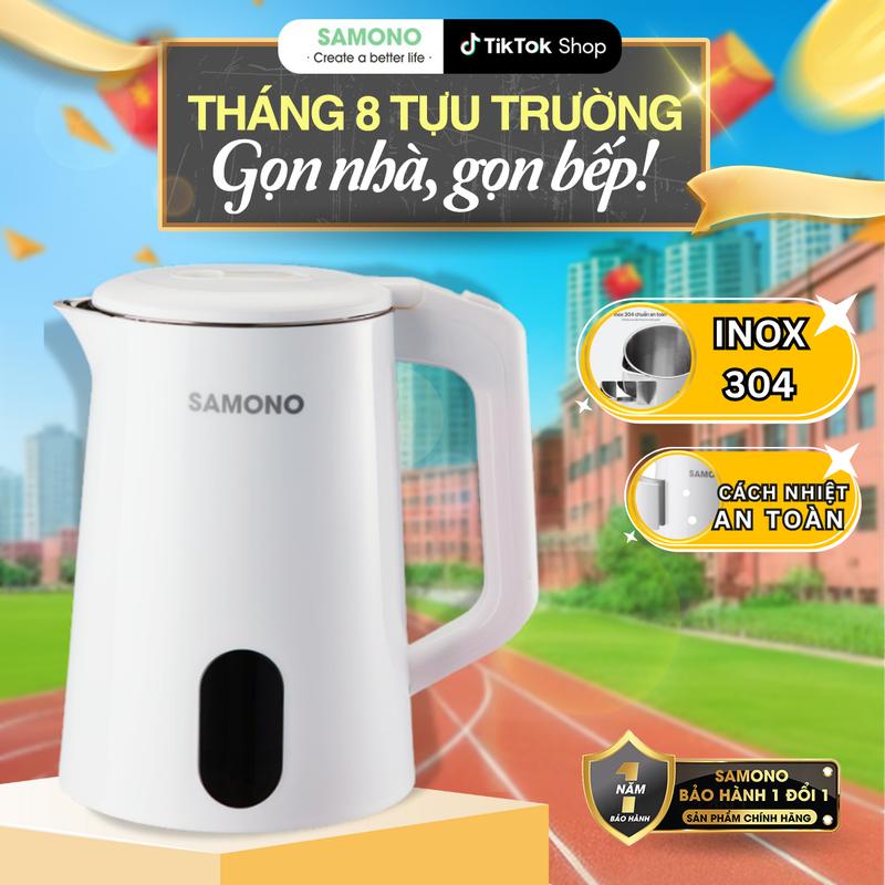 [BH 1 năm] Samono Ấm Siêu Tốc  1500W, Dung Tích 2L ,  với inox304 cao cấp, 2 lớp chống nhiệt, dễ vệ sinh Bình Đun Nước  pha sữa và chống bỏng chống trượt SW-EKW18