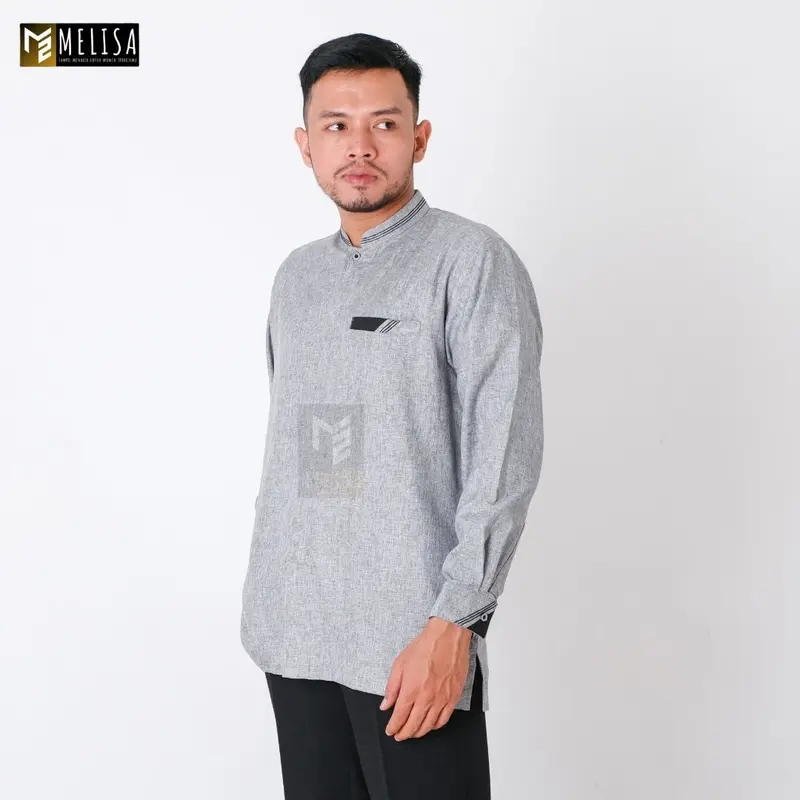 Baju Koko Pria Dewasa Katun Madinah Polos Lengan Panjang Ukuran M L XL - Abu-abu Muslim Remaja 3