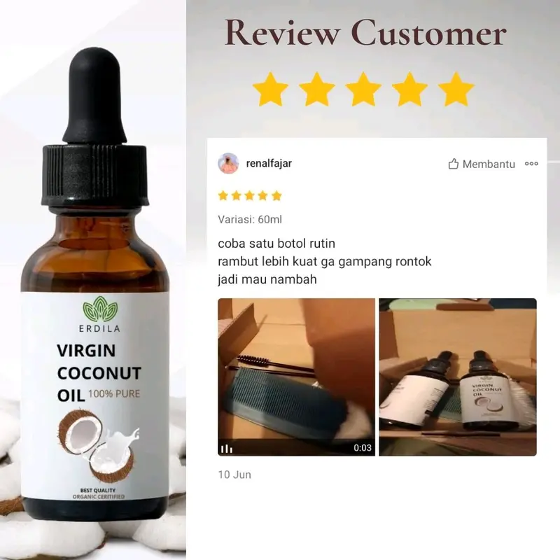 VCO Virgin Coconut Oil 100% PURE serum melebatkan & melembutkan/menghaluskan rambut Perawatan Kering Haircare 3