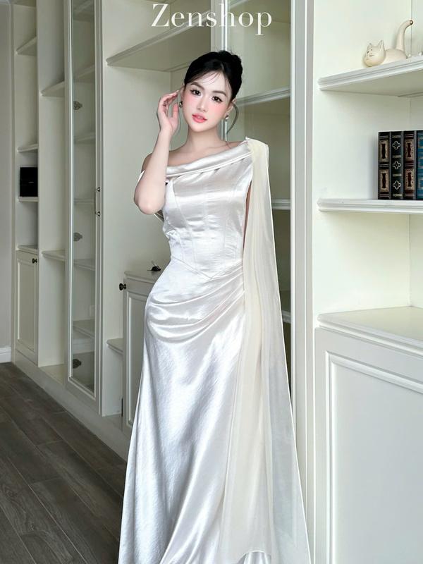 Đầm Dự Tiệc Lụa Dáng Dài Cổ Lệch Hở Vai Sang Trọng Thanh Lịch – Hera Dress