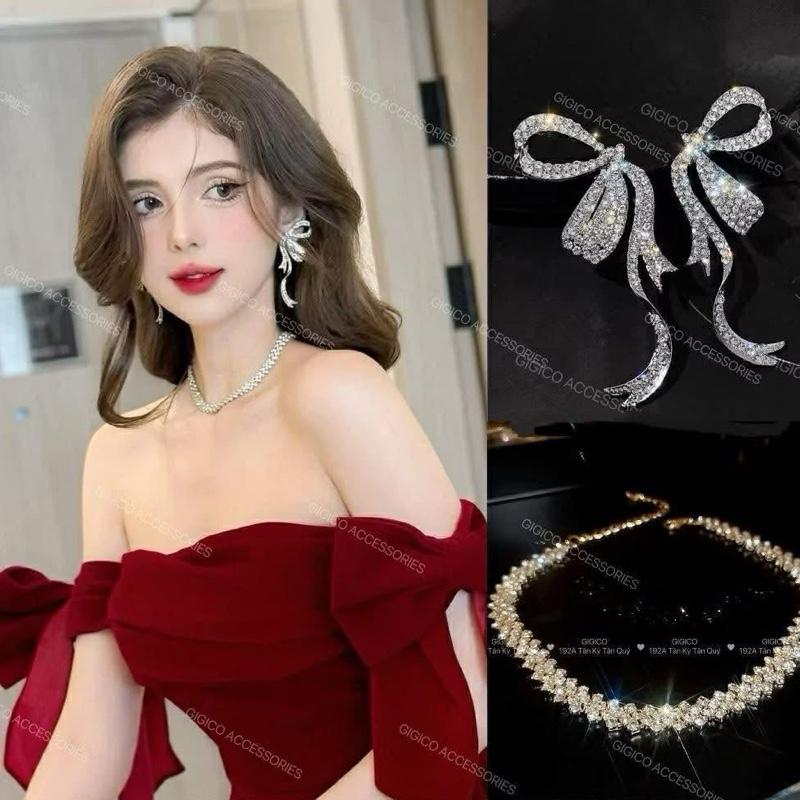 MUA 1 TẶNG 1 Mua 1 vòng cổ Luci cô dâu tặng 1 bông tai nơ size to Thời Trang sang chảnh cho nữ Mino accessory Women Trang Sức