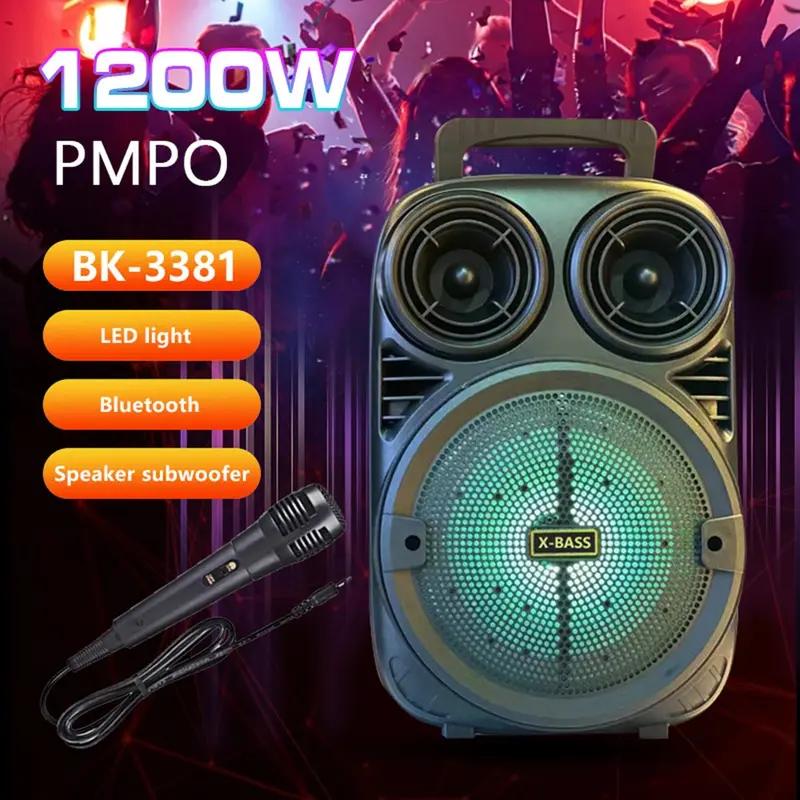 TOKO PEMBICARA【FREE SHIPPING】SUPER BASS PORTABLE BLUETOOTH SPEAKER WITH MIC BK-3381 SPEAKER BLUETOOTH BIG SOUND WITH LED LIGHT WIRELESS BLUETOOTH SPEAKER 1