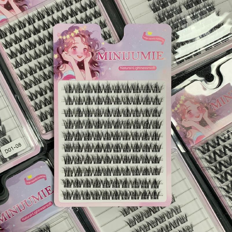 MINIJUMIE Bulu Mata Palsu 14mm dengan Kapasitas Besar dan Keriting Klaster Tunggal Bahan Serat Berkualitas Tinggi Cocok untuk Penampilan Alami Bulumata