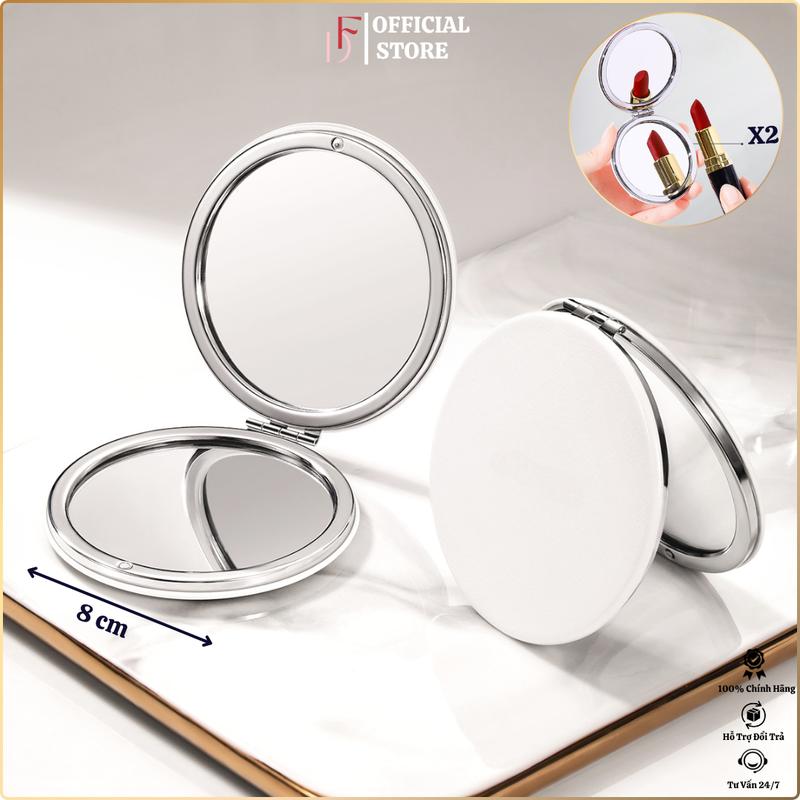 Gương Cầm Tay Gương Mini 2 mặt bọc da PU Gương Để Bàn Trang Điểm Gấp Gọn Tiện Lợi