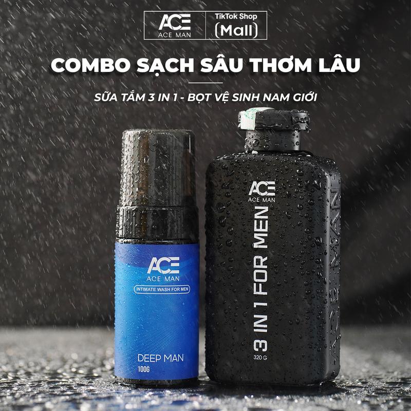 [TẶNG QUÀ] Combo Sạch Sâu - Thơm Lâu ACEMAN gồm Sữa tắm hương nước hoa 3 in 1 ACEMAN 320ml dưỡng thể và Bọt vệ sinh nam giới 100ml hương nước hoa