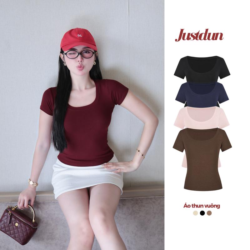 Áo thun cổ vuông ôm body cotton lông mịn co giãn Justdun C11