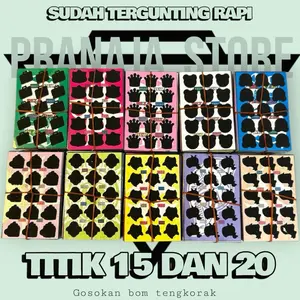 Isi 1000 pcs titik 15 dan 20 gosokan bom tengkorak sudah tergunting rapi blok belakang hitam