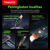 Gambar TRANYOO CC-8 Kabel Data, fast charging 240W Type-C ke Lightning, cocok untuk iPhone, Samsung, OPPO, VIVO, Xiaomi, POCO, realme, menggunakan bahan paduan seng, dengan efek LED mengalir, serta kabel anyaman nilon berdensitas tinggi. - 【240W】Type-C to Type-C dari TRANYOO ID Kab. Tangerang 3 Tokopedia