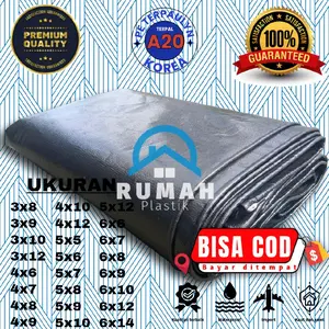 TERPAL PLASTIK HITAM JUMBO A20 KOREA+UV WATERPROOF SUPER TEBAL DAN KUAT UKURAN 3X8 3X9 3X10 3X12 3X14 3X15 4X6 4X7 4X8 4X9 4X10 4X12 5X5 5X6 5X7 5X8 5X9 5X10 5X12 6X7 6X8 6X9 6X10 6X12 METER TENDA TEROB TUTUP MOBOL PICKUP Camping Outdoor Hujan Mobil Tali