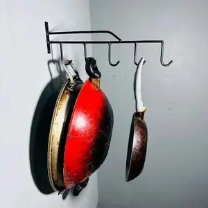 Rak Gantungan Wajan Panci Teflon Multi Fungsi Besi 6mm Full SNI Hitam Putih Minimalis Estetik Hemat Ruang Pengelasan Rapi Kokoh