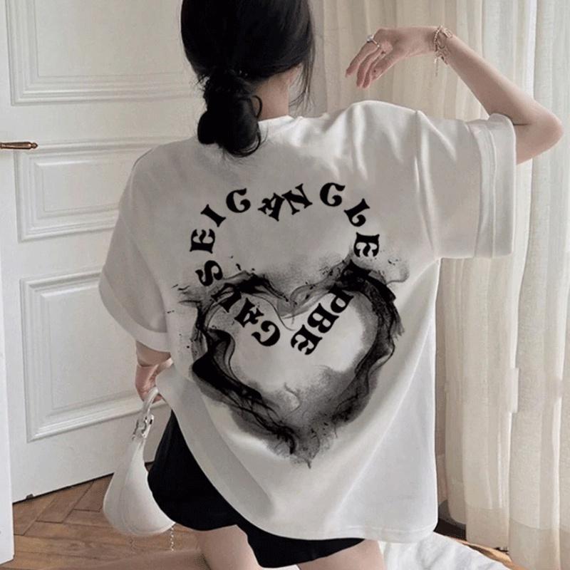 Print T-shirt Kaos Lengan Pendek Retro Love Ink Baju Wanita Oversize Korean Style bisa cod bisa instand atasan wanita lengan pendek 0