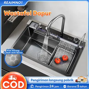 【Diskon 50%】Paket Kitchen Sink Hitam Kran Wastafel Cuci Piring Stainless Sink Cuci Piring Dengan Keran Tarik