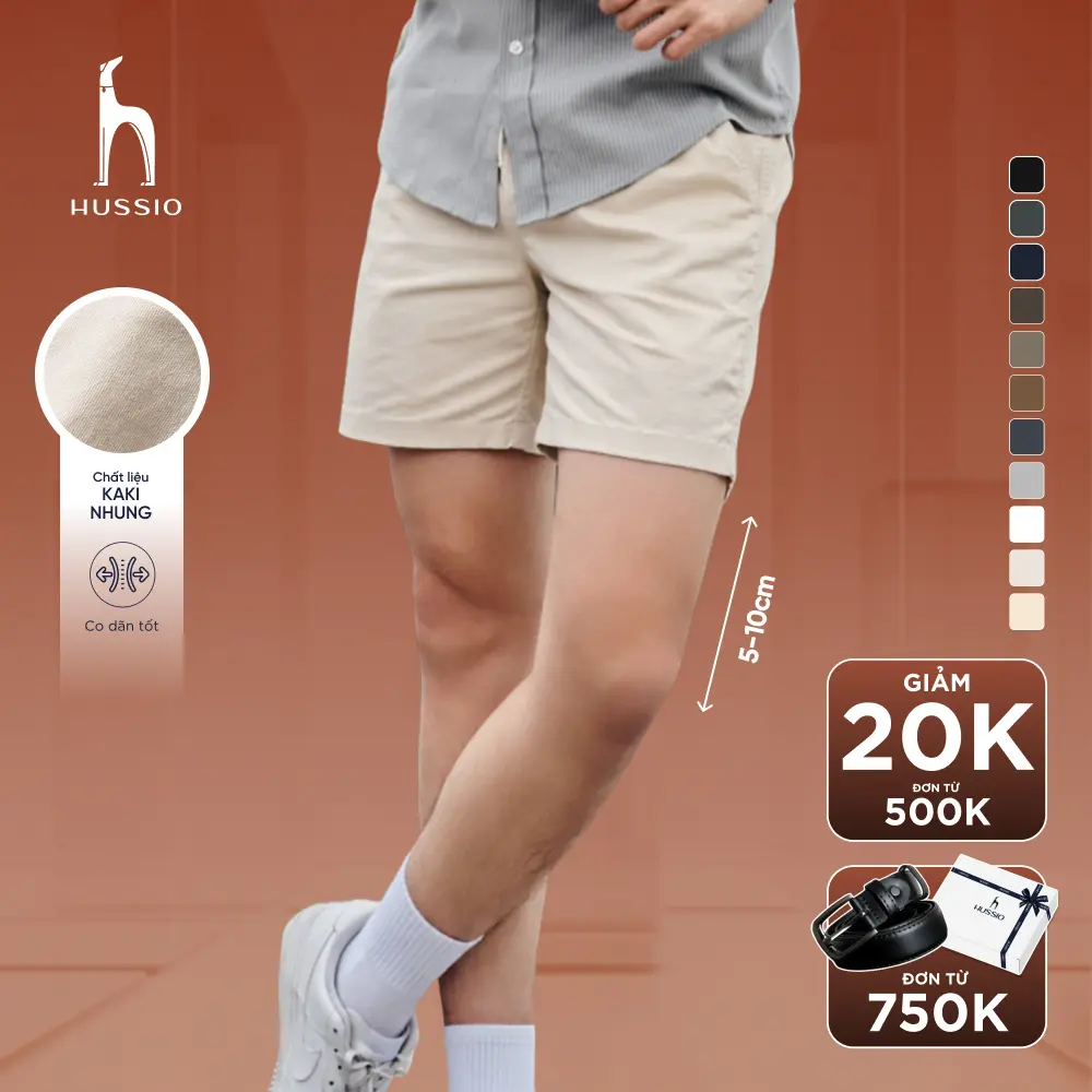 Quần short short nam vải KAKI nhung, mềm mịn, trẻ trung, năng động - HUSSIO