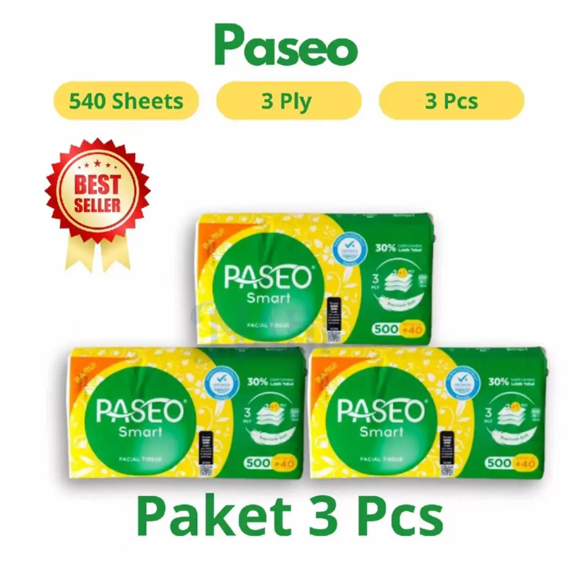 3 PACK TISSUE PASEO 540 SHEETS LBR / TISU MURAH / TISU PASEO - CLEANTIFY