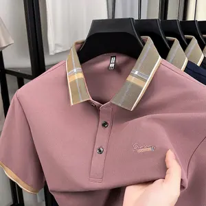 Kaos Polo Pria Dewasa Premium Kerah Kotak-Kotak Bordir Lengan Pendek Bahan Katun Adem - Polo Shirt Bisnis Casual Beige Pink M-3XL