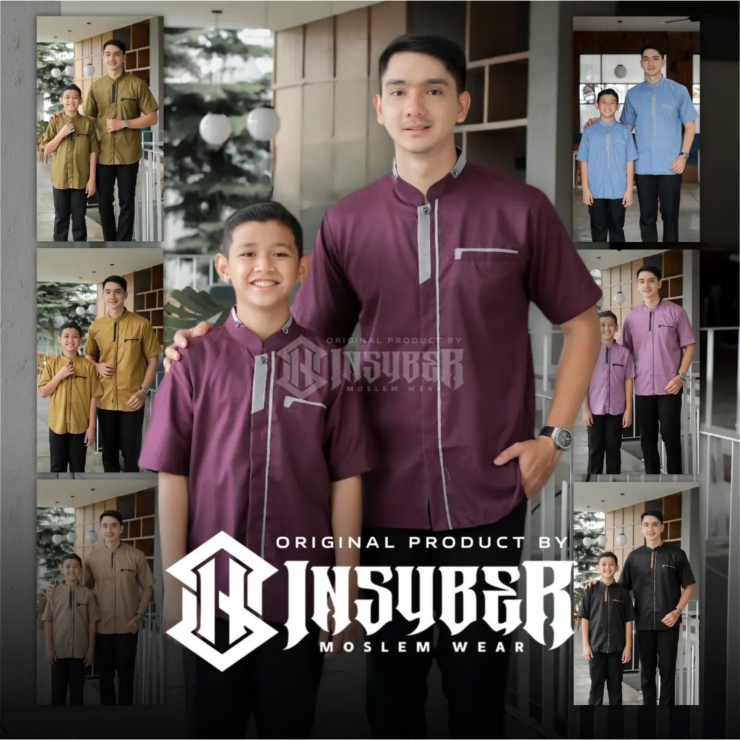 Baju Koko Couple Ayah Dan Anak Laki Laki warna burgundy Lengan Pendek Bahan Toyobo Import Terbaru 2025