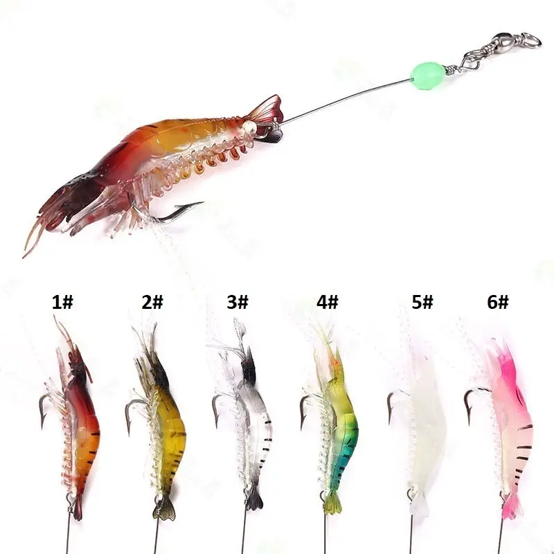 Umpan Pancing Udang 8cm/5.5gr Luminous Menyala Dalam Gelap Fishing Lure Hook Kail Bahan Lembut - Metal Steel Hook - Jig