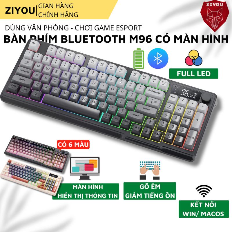 Bàn Phím Gaming Không Dây Bluetooth Ziyou M96 Có LED 2 Chế Độ Kết Nối Cho Máy Tính, Laptop  Tích Hợp Màn Hình, Núm Xoay
