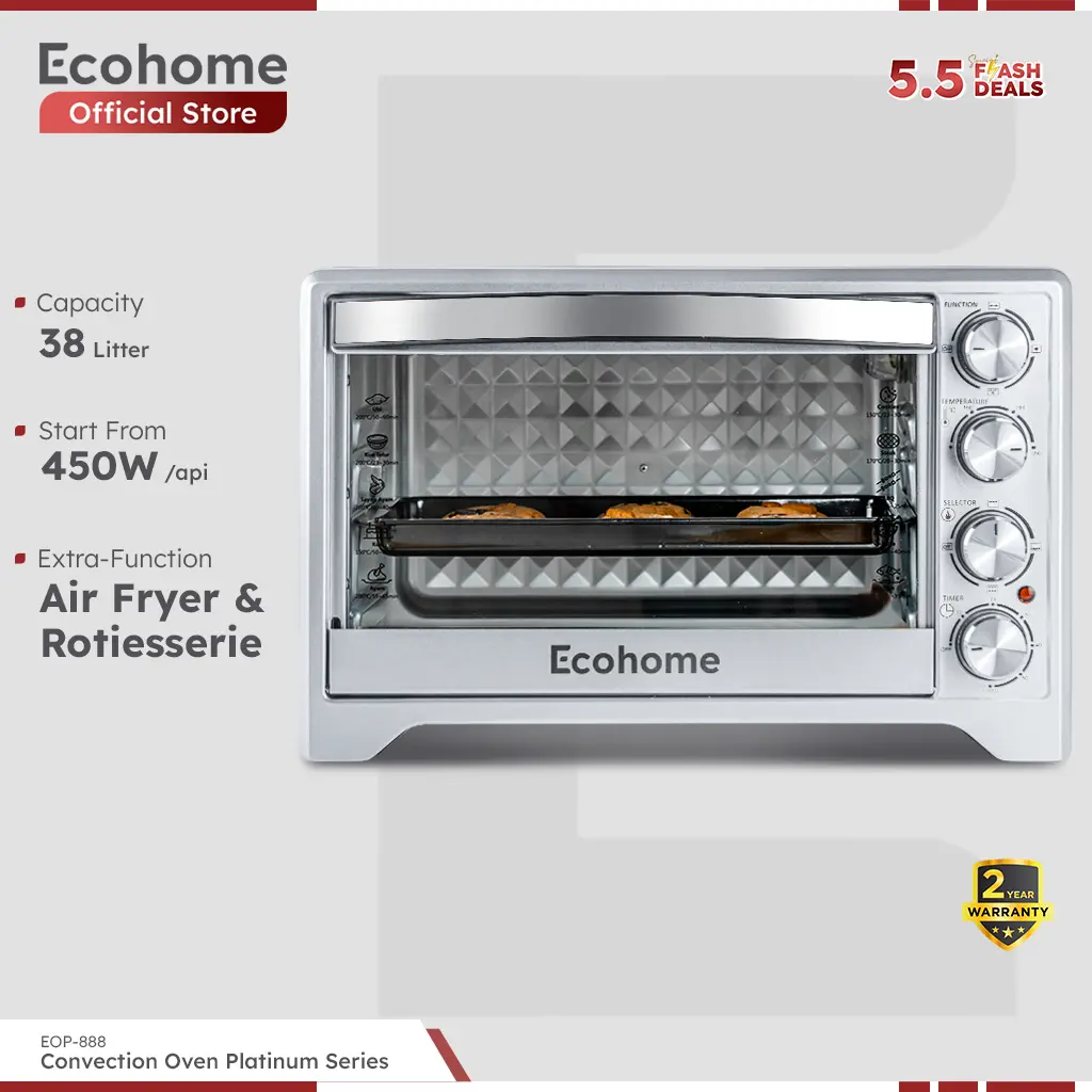 Ecohome Electric Oven Platinum - EOP888 | Peralatan Dapur Listrik | Oven Kapasitas Besar | Oven Multifungsi | Oven Low Watt