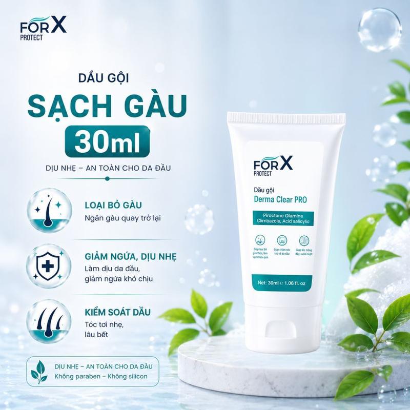 [Bán chạy nhất] Dầu Gội ForX Size Du Lịch Sạch Gàu Ngứa Derma Clear Pro Thảo Dược Không Khô Tóc Mini Size 30ML