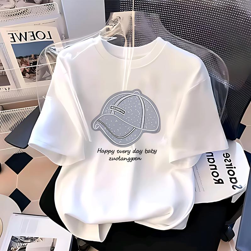 A0100 Áo thun tay ngắn in họa tiết học sinh cao cấp, chất liệu cotton nguyên chất 2025 mùa hè, kiểu dáng mới, đa năng, phong cách Hàn Quốc hợp thời trang, rộng rãi cho nam và nữ Chất lượng cao