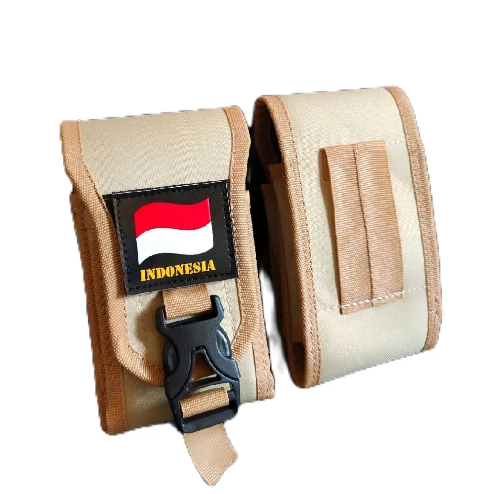 Tas Dompet Sarung Handphone Pinggang Tactical Pria Pacth Rubber Bendera Indonesia Warna Krem Kartu - Pria