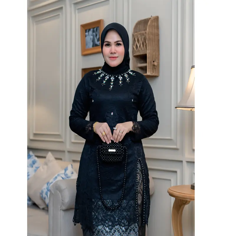Kebaya Cellyn Sanghai Payet | Kutubaru Full Burkat Mewah | Kebaya Lamaran Wisuda Modern Atasan  Seragam  Baju  Kondangan Atasan Panjang Wanita Pesta Katun Dress Kerah brokat elegan Motif Natal 3
