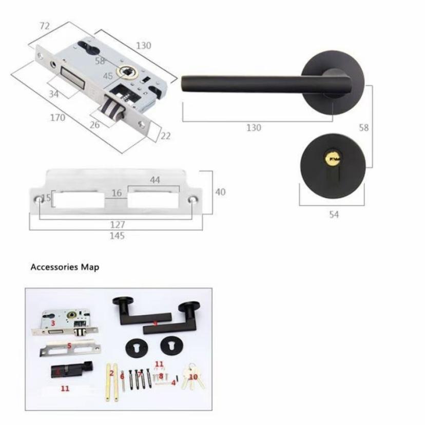 Pegangan Pintu 1 Set Model Kekinian Handle Lock Door Hitam Doff Premium Bedroomiving Room Kunci pintu kamar tidur sederhana,elegan,berkelas tinggi, senyap, tipe hitam universal.