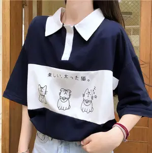KAOS POLO Big Size (M - 6XL) Kaos Jumbo CAT CUTE Polo Shirt Unisex M L XL XXL 3XL 4XL 5XL 6L Korean Street Style Vintage