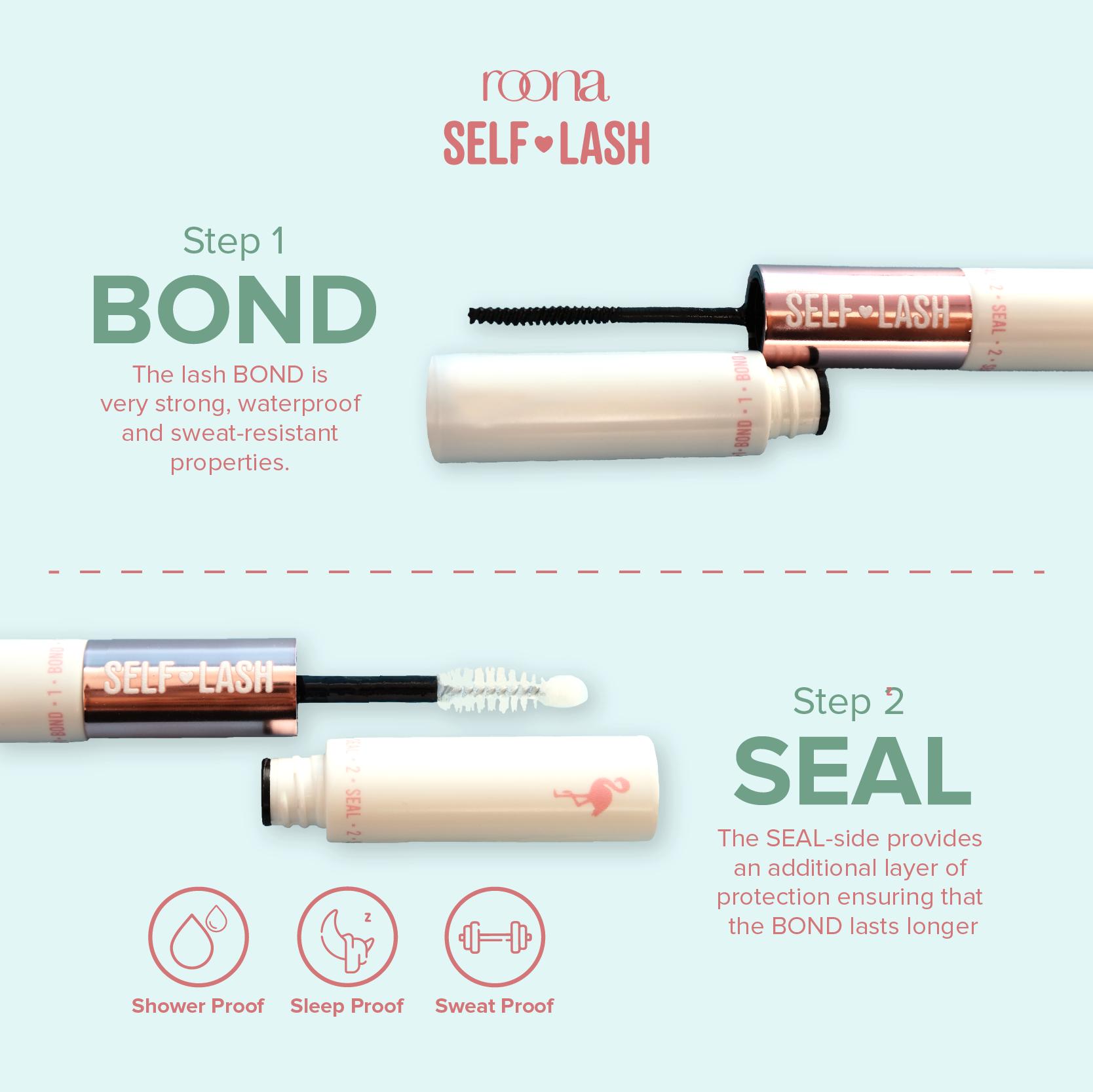 ROONA Bond & Seal | Lash Glue & Coating Individual Lashes, DIY Eyelash Extension Adhesive, Lem Perekat Bulu Mata Palsu, Longlasting, Waterproof Glue Lash