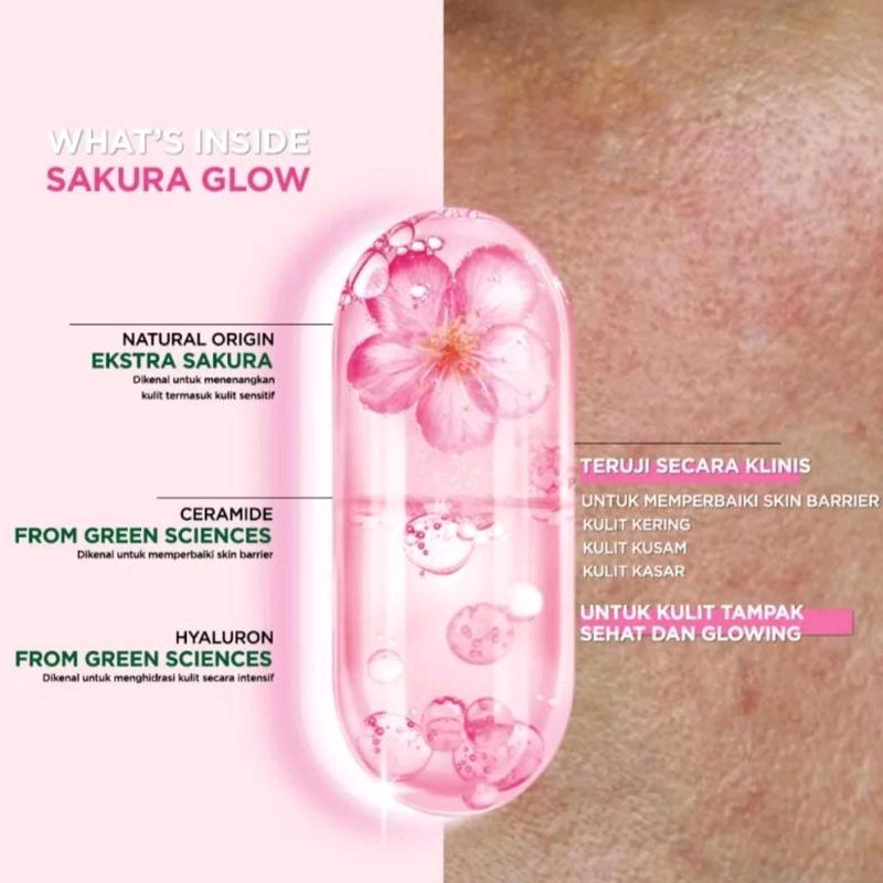 Garnier Bright Complete Vit C/Sakura Glow Ceramide Moisturizer Pelembab & Pencerah Wajah Water Gel 20ml dengan Niacinamide dan Hyaluron - Mencerahkan 4