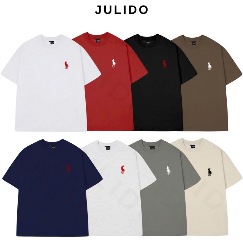  Combo 2 Áo phông trơn cotton basic logo thêu Cổ Tròn Menswear Nam JULIDO 