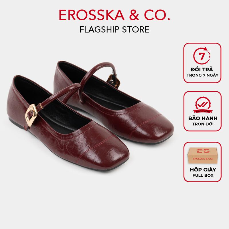   EROSSKA KOL  Giày Búp Bê Nữ Lolita Mũi Vuông Quai Ngang Phối Khóa Có hộp giày Fullbox-EL084 