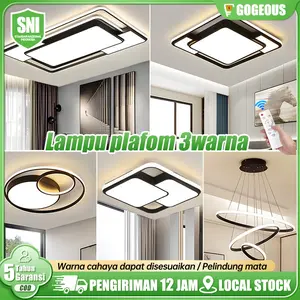【COD】Lampu Plafon Minimalis Modern Hias Ring Mewah 48/90CM 3 Warna Ruang Tamu Kamar Tidur Lorong PVC Bulat Persegi Lampu Plafon LED
