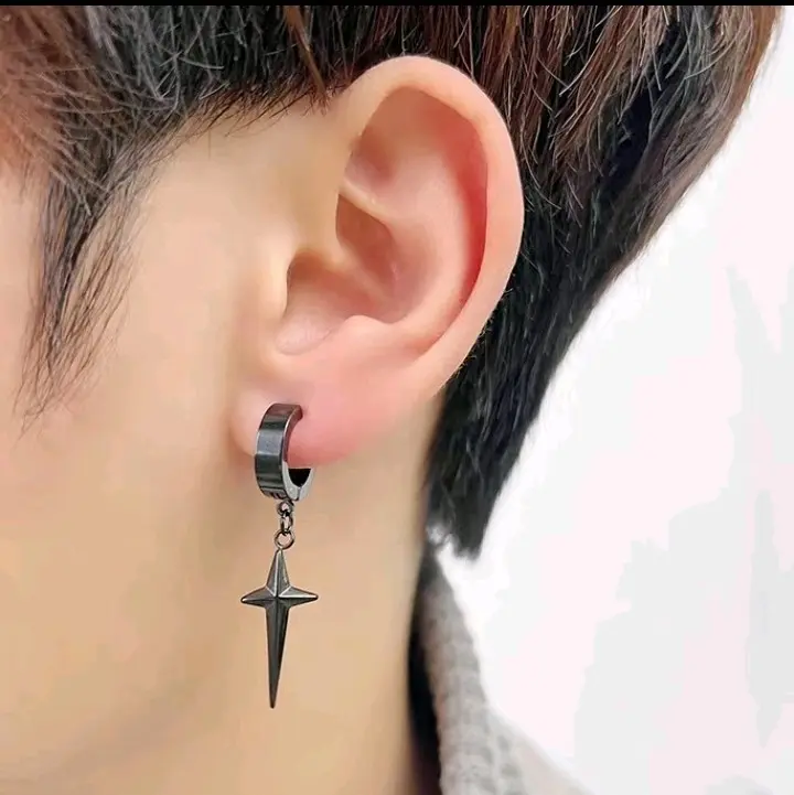 Anting Jepit Titanium Elegan Liontin Bintang Full untuk Pria dan Wanita Stainless Steel
