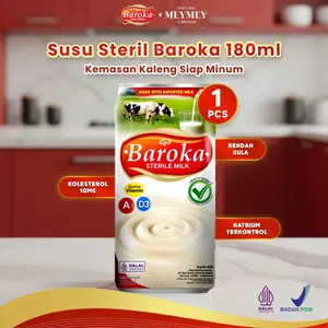 Baroka Susu Steril Plain 180ml – Susu Steril Siap Minum Rendah Gula