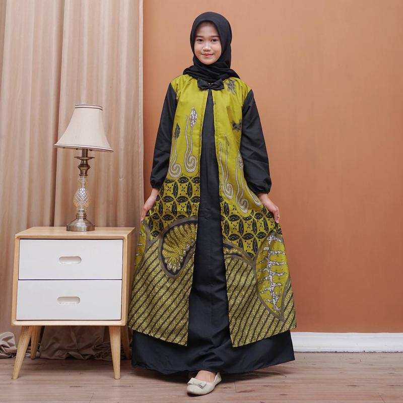 GAMIS ANAK REMAJA TPQ SANTRIWATI GAMIS ANAK CARDI KOMBINASI BATIK Katun Muslim Panjang Dress Nyaman 0